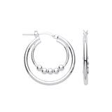 Silver Double Hoop With Beads Earrings
