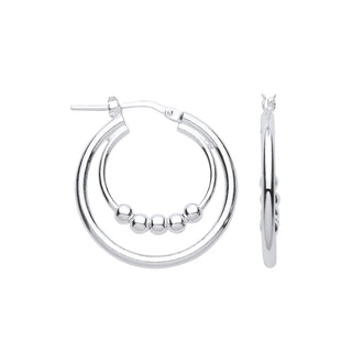 Silver Double Hoop With Beads Earrings