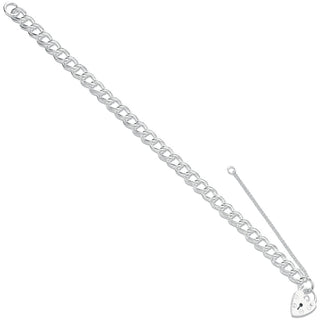 Silver Double Link Curb & Padlock Charm Bracelet 12g