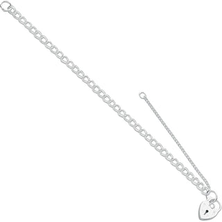 Silver Double Link Curb & Padlock Charm Bracelet 4.7g