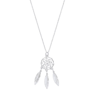 Silver Dream Catcher, Feather Spider Web 16" Chain