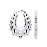 Silver Embossed Hinged Oval Creoles