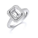 Silver Emerald Cut CZ Centre Ring