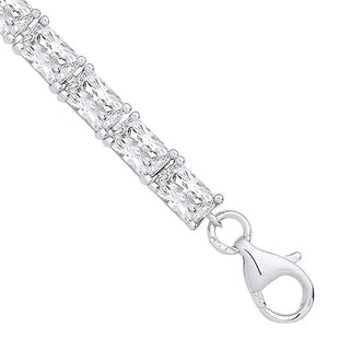 Silver Emerald Cut CZ Tennis Bracelet