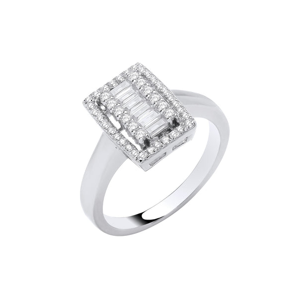 Silver Emerald Halo Style CZ Ring