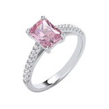 Silver Emerald Pink CZ Solitaire Ring