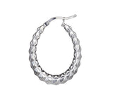 Silver Faceted Oval Hallow Hoop Earrings