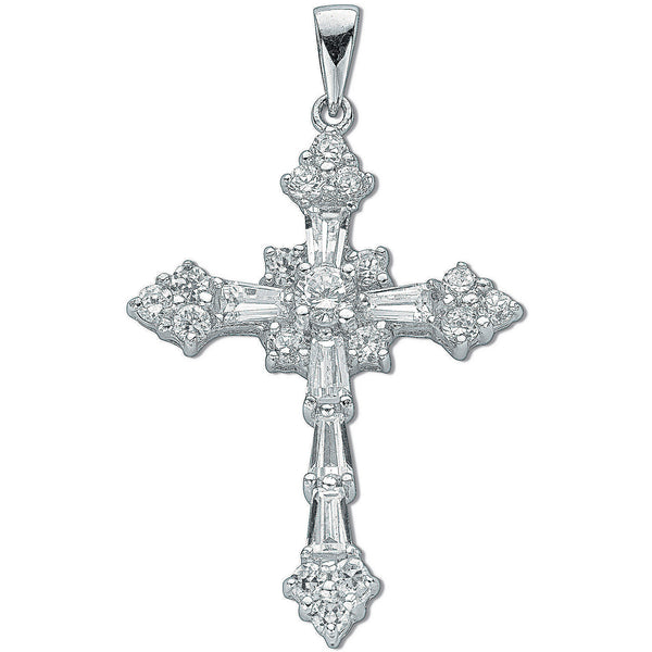 Silver Fancy Baguette Cut CZ Cross 3.2g