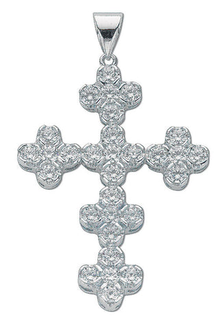 Silver Fancy Cluster CZ Cross