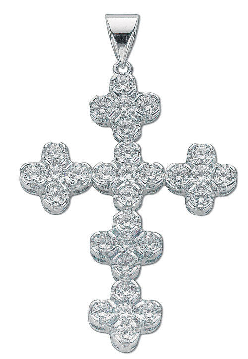 Silver Fancy Cluster CZ Cross