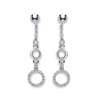 Silver Fancy CZ Circle Drop Earrings