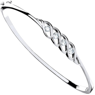 Silver Fancy CZ Hinged Bangle