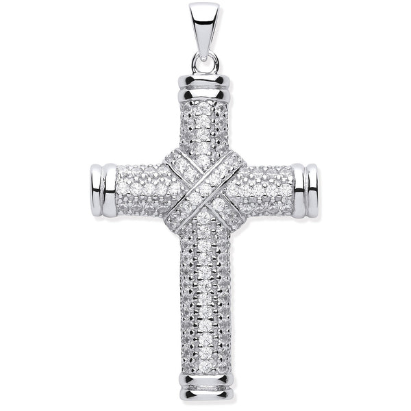 Silver Fancy CZ Kiss Cross