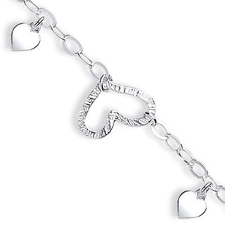 Silver Fancy Heart Drop Anklet 3.2g