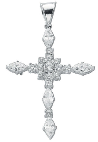 Silver Fancy Marquise Cut CZ Cross