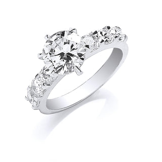 Silver Fancy Round Brilliant Centre CZ Ring