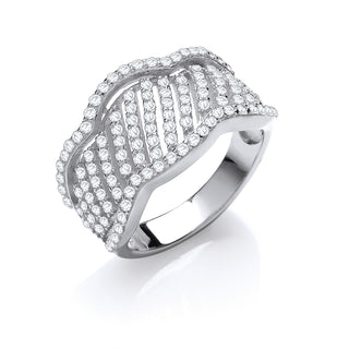 Silver Fancy Wavy CZ Ring