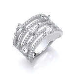 Silver Five Rows Round & Pear Shape CZ Ring