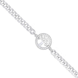 Silver Flat Curb Chain, CZ Tree Of Life Bracelet