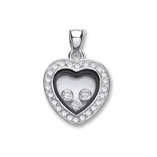 Silver Floating CZ Heart Pendant 2g