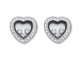 Silver Floating CZ Heart Stud Earrings 4.2g