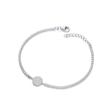 Silver Friendship Bracelet With Pave Round Pendant