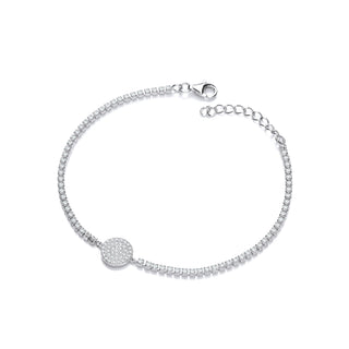 Silver Friendship Bracelet With Pave Round Pendant