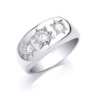 Silver Gents 3 Stone CZ Ring
