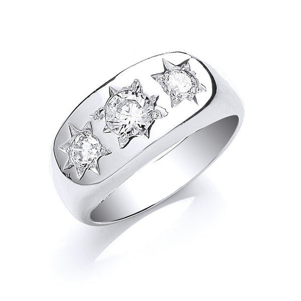 Silver Gents 3 Stone CZ Ring