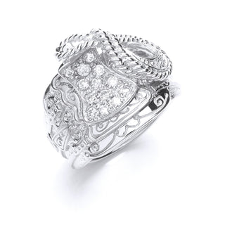 Silver Gents CZ Saddle Ring 18g