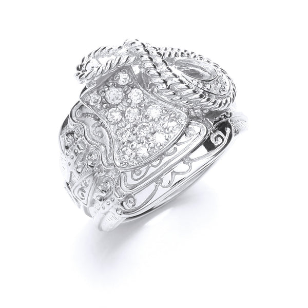 Silver Gents CZ Saddle Ring 18g