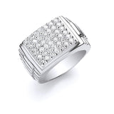 Silver Gents Square Top CZ Ring 14g