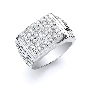 Silver Gents Square Top CZ Ring 14g