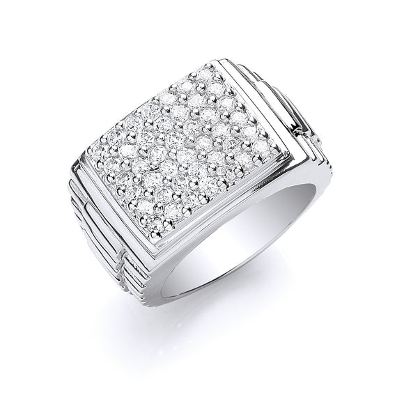 Silver Gents Square Top CZ Ring 14g