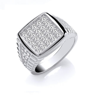 Silver Gents Square Top CZ Ring 8g