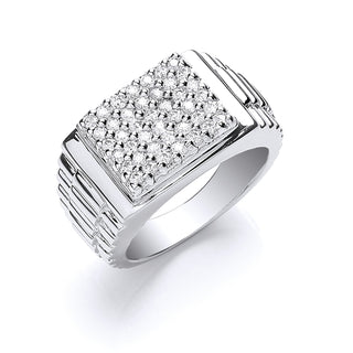 Silver Gents Square Top CZ Ring 9g