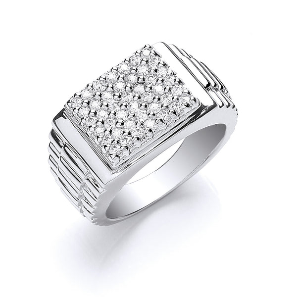 Silver Gents Square Top CZ Ring 9g