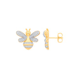 Silver Gold Plated CZ Bumblebee Stud Earrings