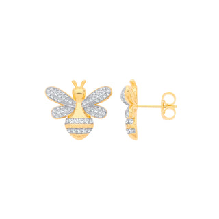 Silver Gold Plated CZ Bumblebee Stud Earrings