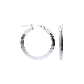 Silver Greek Key 25mm Hoop Hollow Earrings