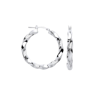 Silver Greek Key Twist Hoop 32mm Earrings