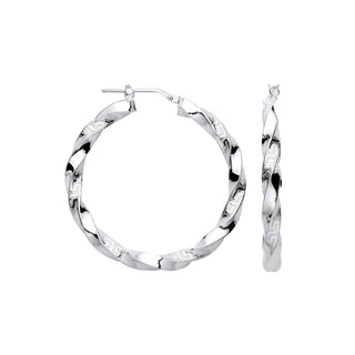 Silver Greek Key Twist Hoop 37mm Earrings