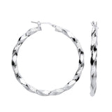 Silver Greek Key Twist Hoop 48mm Earrings