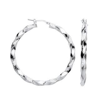 Silver Greek Key Twist Hoop 48mm Earrings