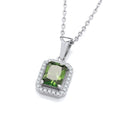 Silver Green CZ Halo Stud Pendant With Chain