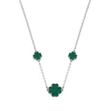 Silver Green Enamel Four Leaf Clover Necklace