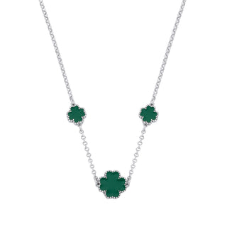 Silver Green Enamel Four Leaf Clover Necklace
