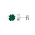Silver Green Enamel Four Leaf Clover Studs