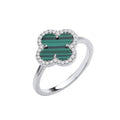 Silver Green Four Leaf Clover Ring