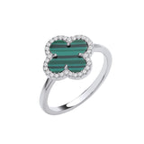 Silver Green Four Leaf Clover Ring